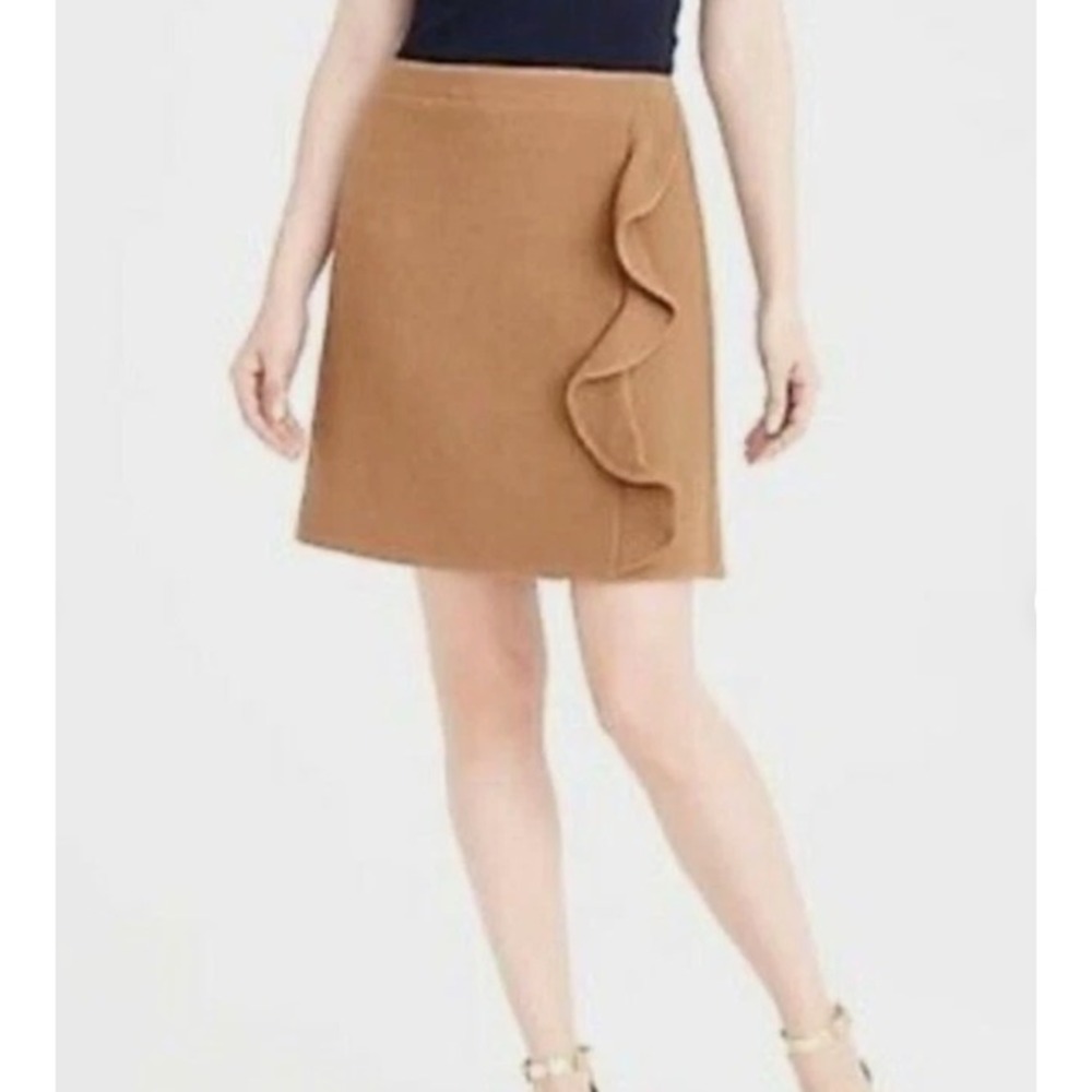 J. Crew Mercantile Ruffle Wool Mini Pencil Skirt Womens 4 Camel Tan Indie Sleaze